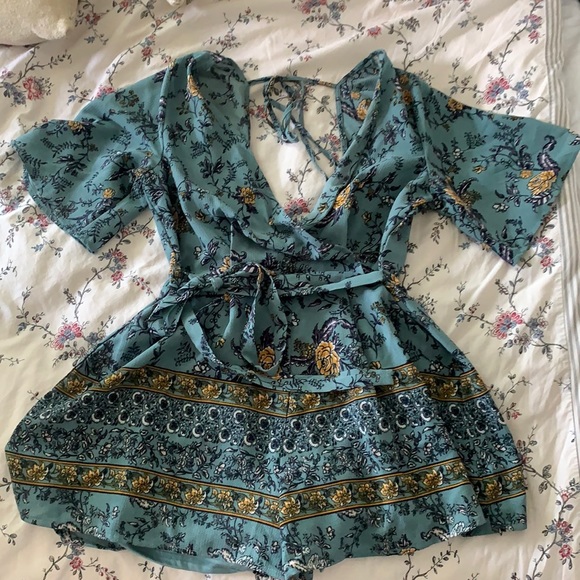 Women’s small Francesca patterned teal romper - Picture 1 of 3